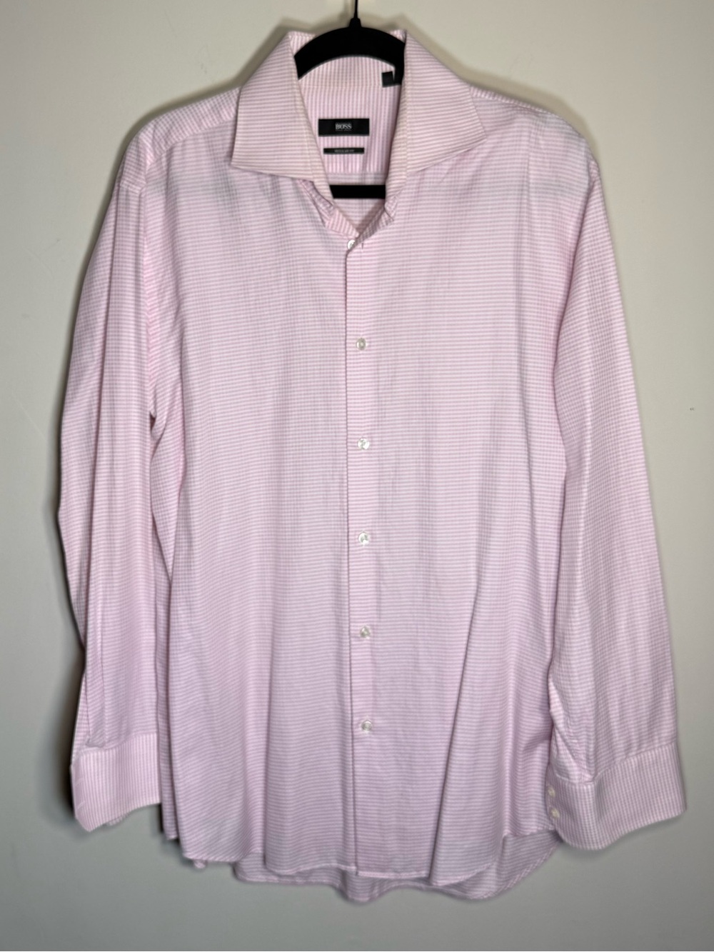 BOSS Light Pink Micro-Check Dress Shirt